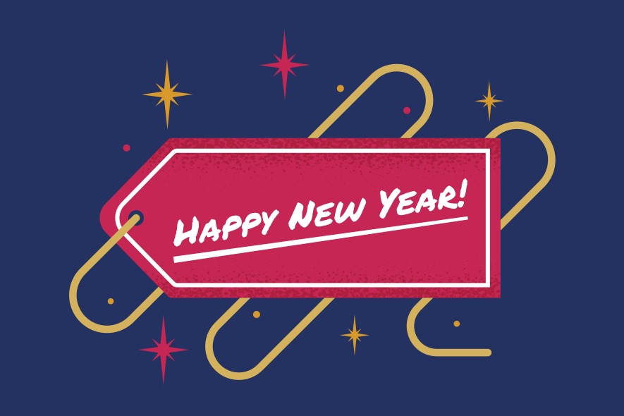 Red Gold and Blue Happy New Year Tag Landscape Rectangle Laptop Sticker